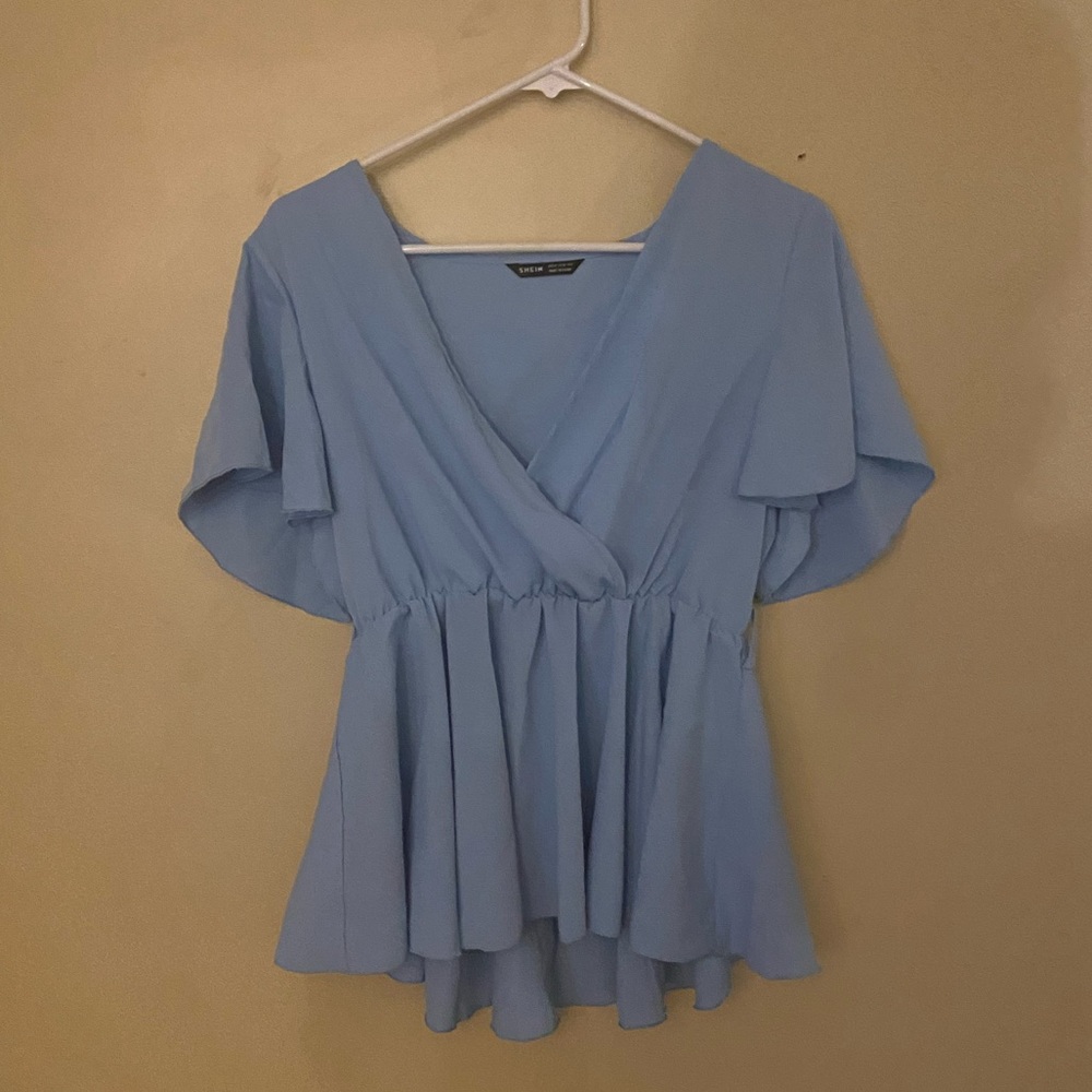 elastic waist blue blouse